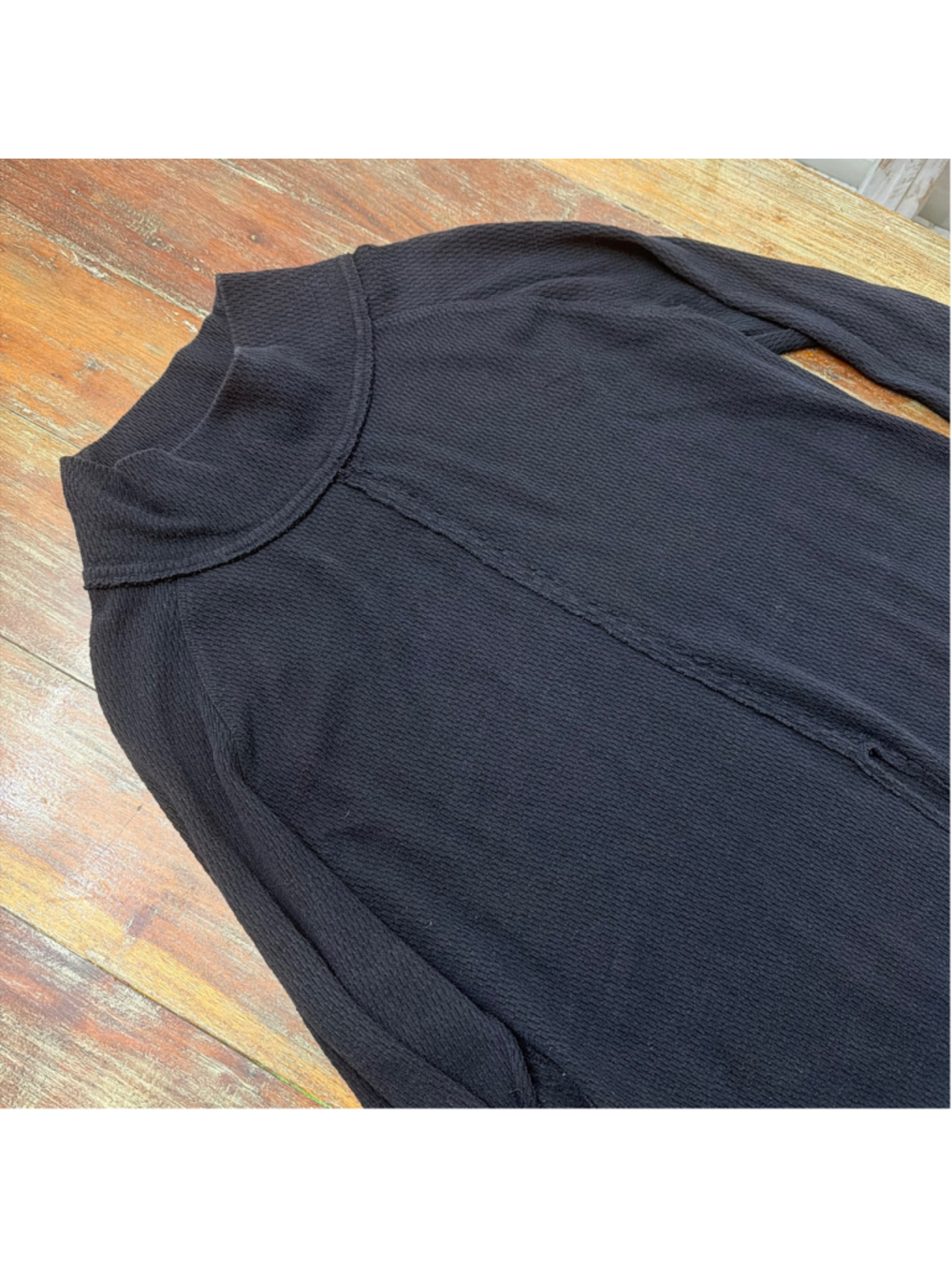 We The Free Black Waffle Knit Mock Neck Long Sweater High Front Slit S Lagenlook - Picture 2 of 10